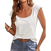 Jeemery Women's Cap Sleeve Scoop Neck T Shirt Casual Solid Color Basic Tee Shirts Blouses Tank Tops