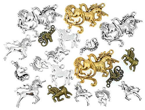 Kinteshun Unicorns Charm,Holy Horse Animal Charm Pendant Bead for DIY Jewelry Making Findings(20pcs,Silver Bronze and Gold Tones) - Thumbnail 3