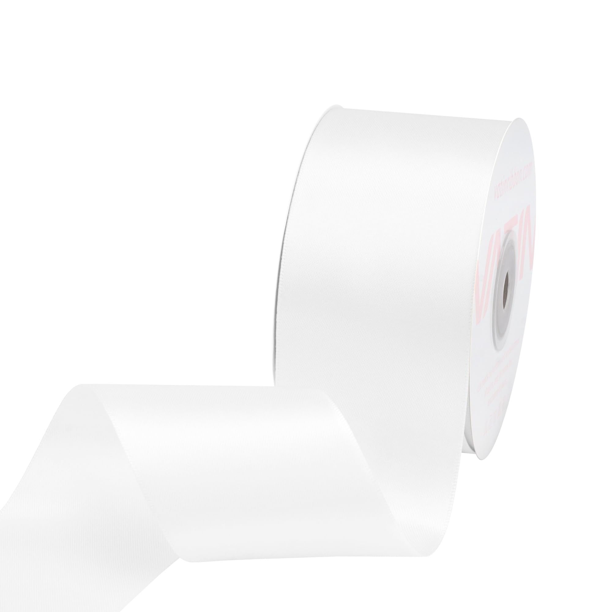 VATIN 50mm Solid White Double Faced Polyester Satin Ribbon for Craft, Gift Wrapping, Hair Bow, Wedding Deco 23 Metre/Spool