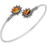 925 Silver Plated Women's Natural Tiger Eye Cuff Bangle925 Silver Overlay Handmade Vintage Boho Style Jewelry Brwown