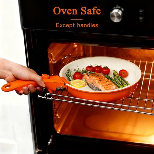 GiPP 5pcs Pots and Pans Set Non Stick, Nonstick Cookware Set Detachable Handle,Ceramic Coating Pots for Cooking Non Stick with Removable Handle, RV Cookware Set, Orange Gradient