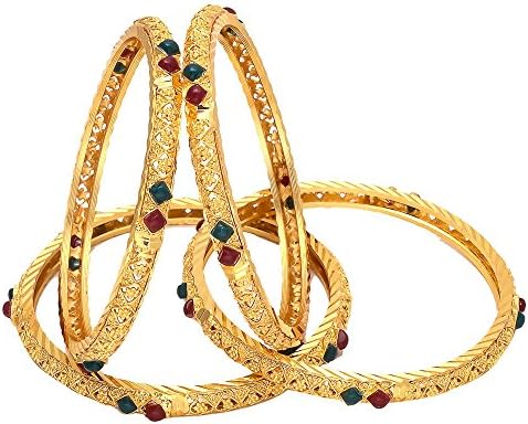 Geode Delight Women's Gold Plated Multi Color Bangles Set Of 4