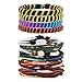 Jusnova 6-10Pcs Braided Leather Bracelets for Men Women Wooden Bead Cuff Bracelet Adjustable