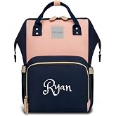 Personalized Large Diaper Bag Knapsack/Tote Bag/Backpack -Custom Monogram Embroidered for Infant/Baby Bag/ (Blue/Pink)