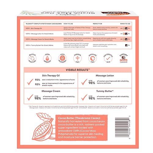 PALMER’S COCOA BUTTER FORMULA PREGNANCY SKIN CARE KIT FOR STRETCH MARKS AND SCARS, DERMATOLOGIST APPROVED, GIFT FOR MOM TO BE, 4 PIECE FULL SIZE SET