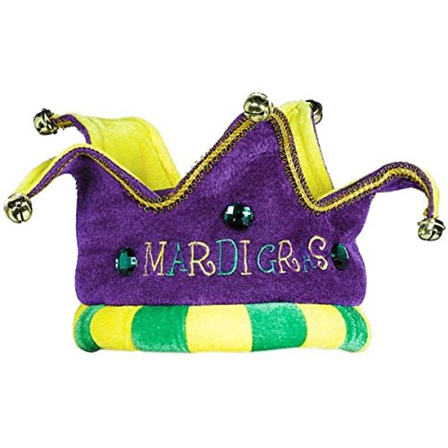 Plush Jester Crown Hat with Bells Mardi Gras Costume Party Headwear, Fabric, 5