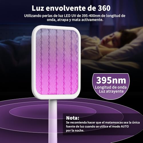 Zamus Raqueta Mosquitos, Raqueta Electrica para Mosquitos Recargable USB con Batería Recargable de 1200 mAh, Rotación de 180 Grados, para Cocina Jardín Terraza