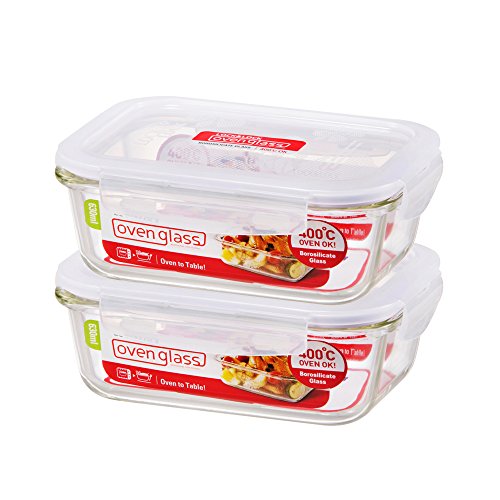 (Pack of 2) LOCK & LOCK GLASS, 2.7 Cup, Borosilicate Glass, Oven Safe, BPA Free, 100% Airtight, Glass Rectangular Food Storage Container with Lid