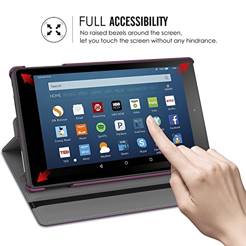 MoKo Case for All-New Fire HD 8 2018/2017/2016-360 Degree Rotating Cover with Auto Wake/Sleep for Amazon Fire HD 8 (8th & 7th & 6th Gen, 2018/2017/2016 Release) 8" Tablet, Purple - Thumbnail 3