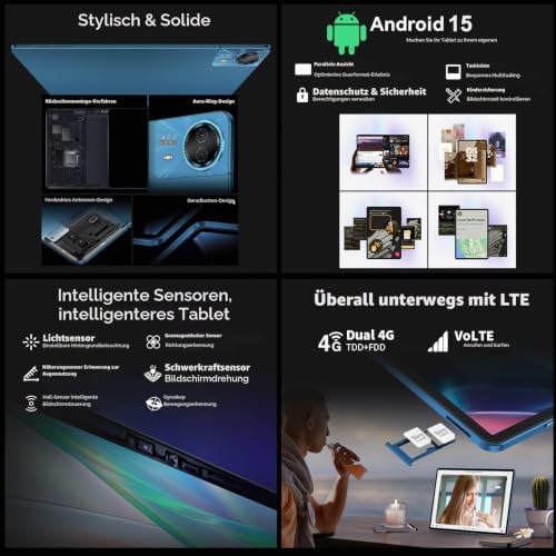 T70 Tablet 14 Zoll 2.2K Gaming Tablets, Helio G100 2.2GHz Octa-Core, 10000mAh/18W PD, 20GB RAM+128GB(8TB TF), 4G LTE Dual SIM, Widevine L1, GPS, 13MP, Gemini AI Tablet mit Tastatur+Stift+Hülle