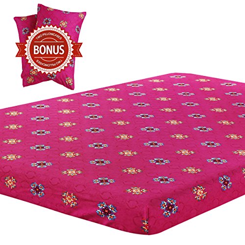 Vaulia Lightweight Microfiber Fitted Sheet, Printed Pattern Design, Bright Pink - Twin Size