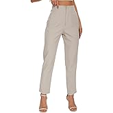 IjnUhb Women's High Waisted Pants - Straight Leg Dress Trousers with Pockets and Seam Design for Business Office Casual