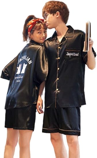 Amazon Co Jp ジュタオピン 高級感あり 合成 シルク パジャマ レディース 半袖 ドルマンスリーブ ペア パジャマ 夏 ルームウェア メンズ 部屋着 ペア パジャマ プレゼント ギフト 大きいサイズ 黒 光沢あり M L Ll 3l 4l 服 ファッション小物