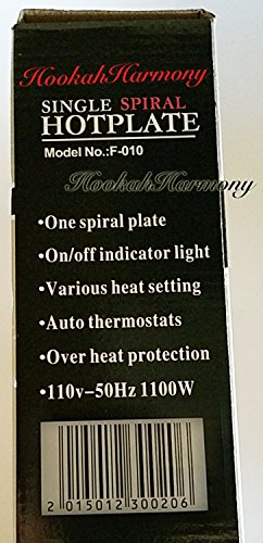 HookahHarmony Hookah Charcoal Coco Burner 1100 Watt Hot Plate FREE Titanium Coals + Shisha Tongs Black Electric Nara Heater Single Coil Stove