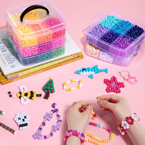 Simetufy 6000Pcs Pony Beads, 30 Colors 6x9MM Kandi Beads Bulk for Crafts Bracelet Making Hair Braiding Jewelry Key Chains DIY Crafts Gifts (3.44lb, Stack Box)