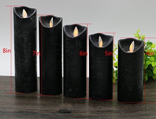 Kitch Aroma Black flameless Candles, Battery Operated LED Pillar Candles with Moving Flame Wick with Remote Timer,Pack of 5 - Thumbnail 5