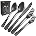 Black Silverware, 20 Pieces Stainless Steel Matte Cutlery Tableware Set, Flat Design Service for 4, Black