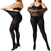 MANZI Women's 2 Pairs Control Top Pantyhose High Waist Plus Size Tights Ultra-Soft