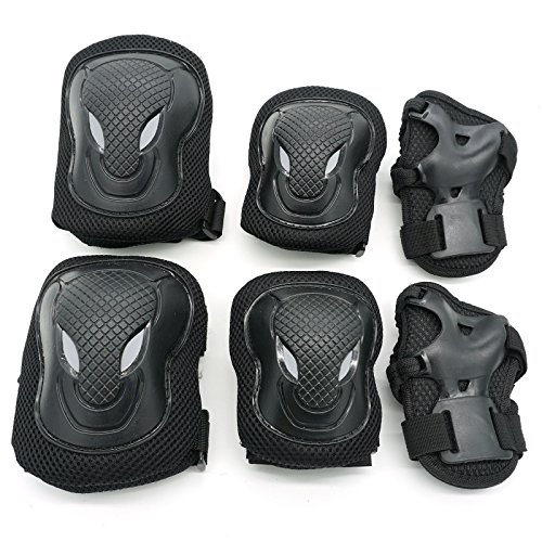 Cooplay XL Size 85kg Black Color Elbow Wrist Knee Pads Protection Gear Guard Adjustable for Kids Skateboard Bicycle Ice Skate Roller Skating Cycling Outdoor Sports Equipment for Unisex Adult