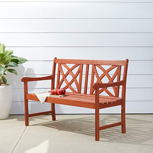 Vifah V1493 Outdoor Wood Garden Bench, 48.00 x 24.00 x 34.00/4', Brown