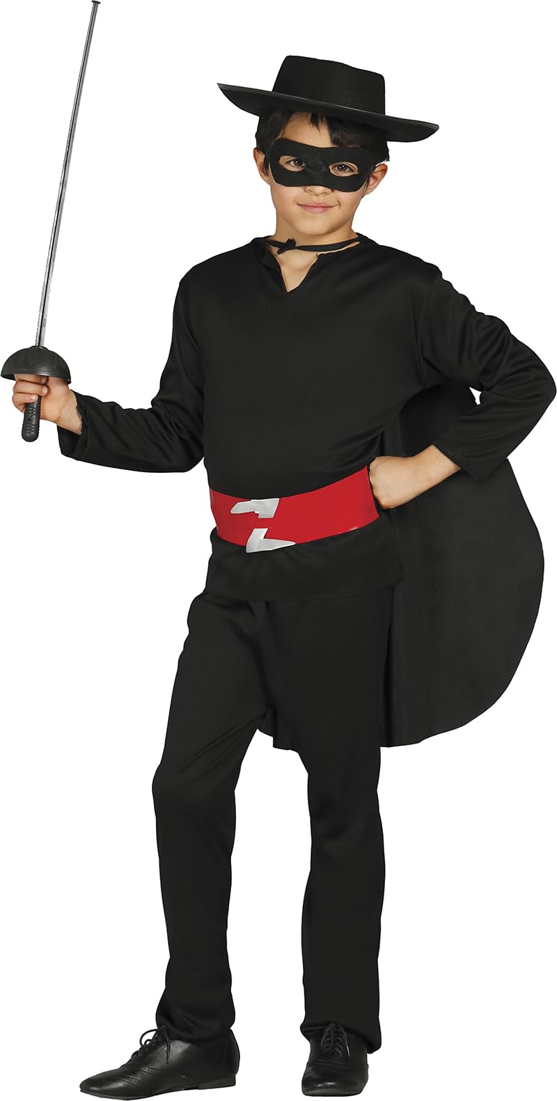 FIESTAS GUIRCA | Child Bandit Fancy Dress Costume (10-12 Years) - Mask, Shirt, Cape, Belt, Trousers and Hat - Musketeer and Adventurer Costumes for Halloween Parties - Ideal for Children - Black — image 1