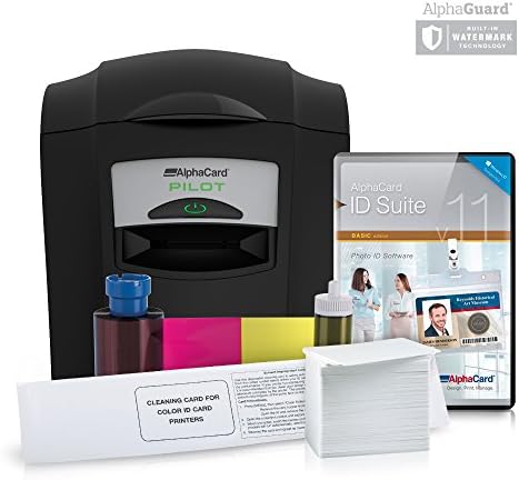Complete AlphaCard ID Card Printer Bundle: AlphaCard Pilot ID Printer, AlphaCard ID Software, ID Supplies (Complete Bundle for PCs, Pilot Printer)