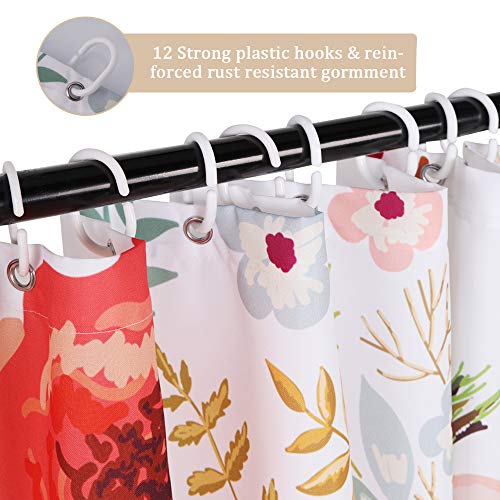 image for Uphome Floral Fabric Shower Curtain, Waterproof Colorful Chic Rose Flo