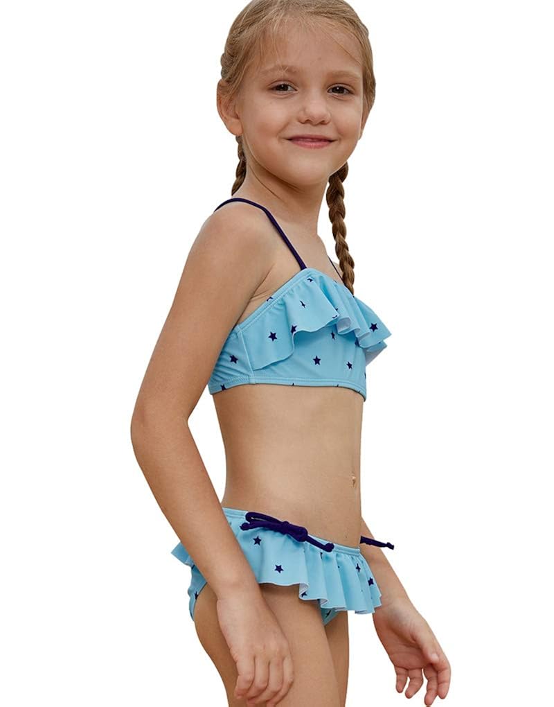 PARICI Girls Star Printed Ruffle Swimsuit Two Pieces Swimwear Bikini Size 4-8Y