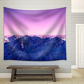 Snow Covered Mountains Under Purple Sky - Fabric Wall Tapestry Home Decor - 51x60 inches