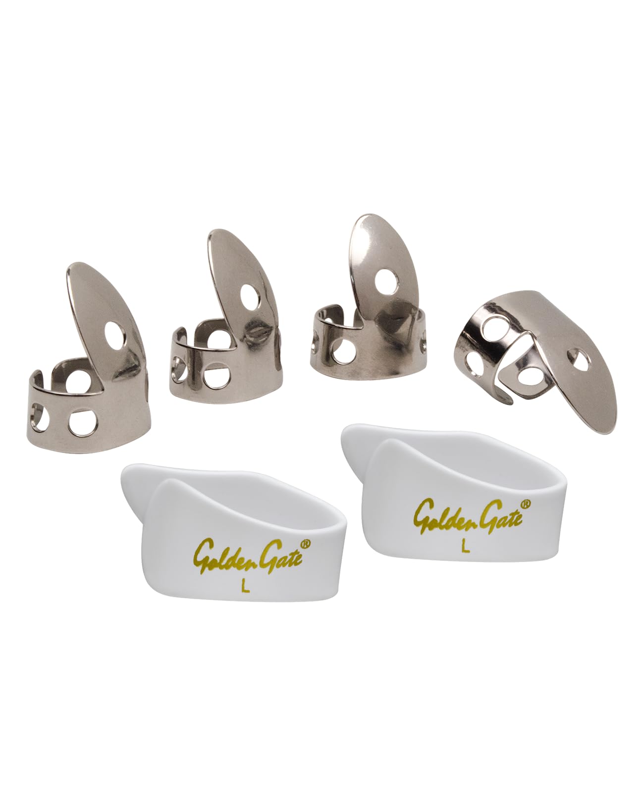 Golden Gate GP1-4W Thumb & Finger Pick Pack – Stainless Steel/White – Large