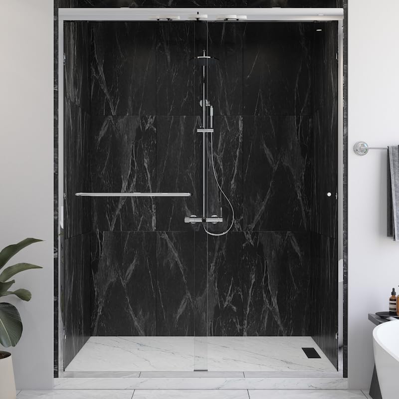 Photo 1 of **SIMILAR ITEMS** EUROTECH SHOWERS Traditional 56-59" W x 76" H Semi-Frameless Double Sliding Glass Shower Door with 5/16" Clear Tempered Glass (Chrome)