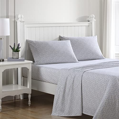Laura Ashley - Queen Sheets, Cotton Percale Bedding Set, Lightweight & Breathable Home Decor (Emogene Purple, Queen)
