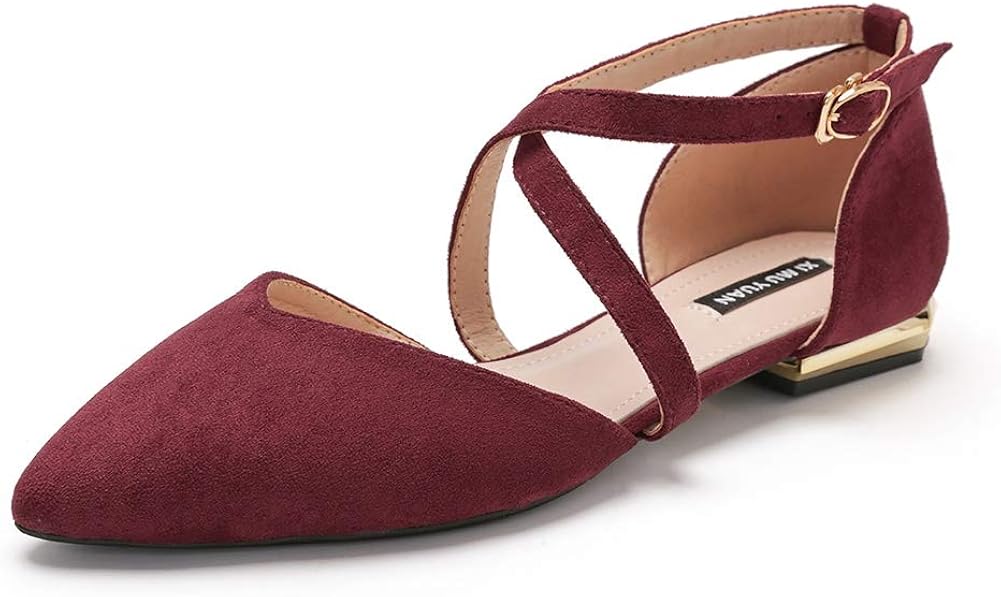 Meeshine Women's Comfortable D'Orsay Criss Cross Strap Point Toe Ballet