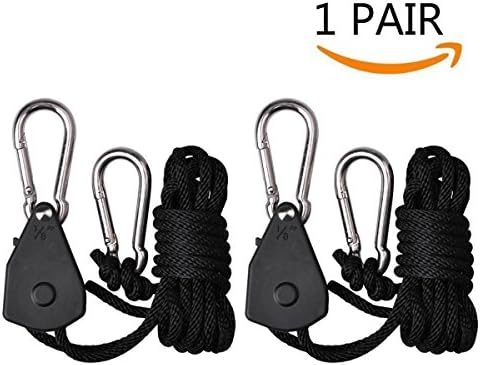 PrimeGarden 1 Pair 2 Pcs Hydroponics 1/8'' Adjustable Rope Hanger Heavy Duty 150lbs Capacity Rope Clip Hanger for Grow Light Kit Reflectors Fixtures Carbon Air Filter