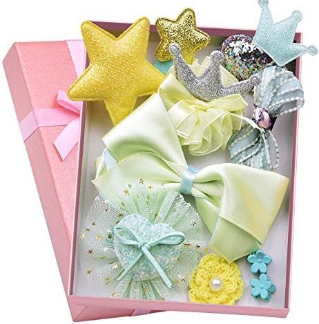 Coreykin Girl Hair Clips 10 Pcs Girl Bowknot Flower Hair Clip Multi-Style Bow Hairpin Ribbon Xmas Gift (Yellow)