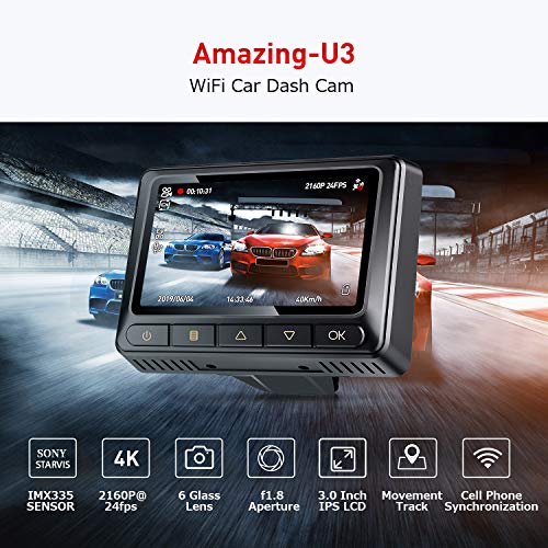 Oasser Dash Camera Car Dashcam FHD 2880-2160P 3.0inch LCD Dashboard Camera Recorder with GPS WiFi Parking Mode Support for Sony IMX335 Video Sensor 128G Max G-Sensor WDR Loop Recording - Thumbnail 2