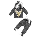 AMA(TM) Baby Girl Boy Deer Hooded T-shirt Tops+Pants Outfits 2pcs Set