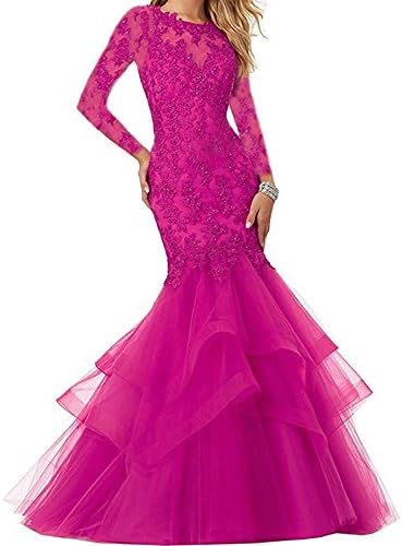 WHZZ Women's Mermaid Applique Evening Prom Dresses Beaded Formal Ball Gown with Ruffles