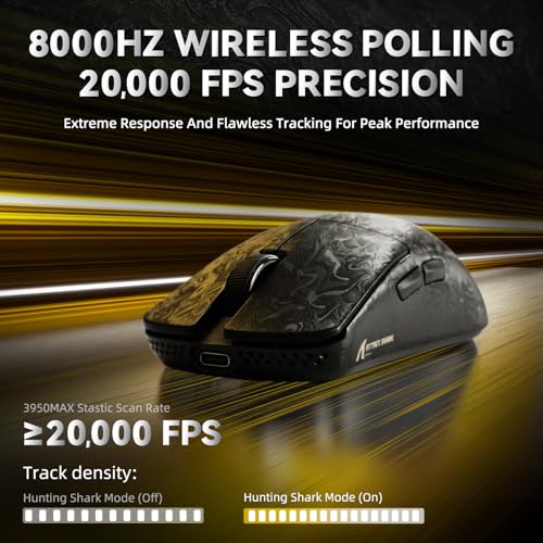 ATTACK SHARK R11 Ultra 8K Carbon Fiber Wireless Gaming Mouse,PAW3950 MAX Sensor,49g Ultra-Lightweight,Nordic 52840 MCU Chip,42000 DPI,Wired/BT/2.4GHz Wirelss Programmable Mouse for PC/Mac(Ink)