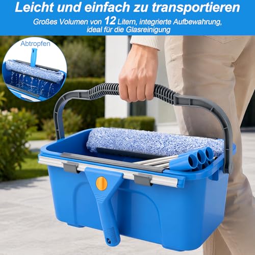 Window Cleaner Set, 3.25 m Professional Telescopic Rod Window Cleaning with Window Cleaning Bucket 12 L, Window Cleaner Set with 35.5 cm Window Wiper, Window Cleaning Set for Home, Window, Glass, Car