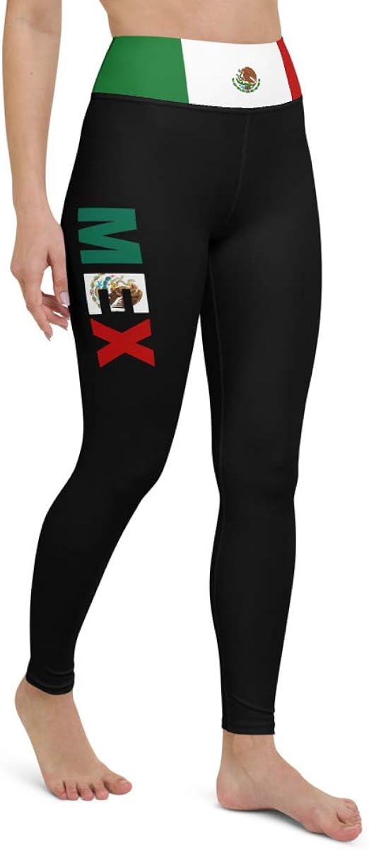 Mexico Black Leggings with Mexican Flag Waistband Cut & Sew Sport