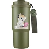 Funkrin Insulated Coffee Mug with Straw & Flip Lid, 24oz Tumbler Cup with Ceramic Coating, Double Wall Vacuum Leak-Proof Travel Mug wiht Tea Infuser for Office School Party Camping