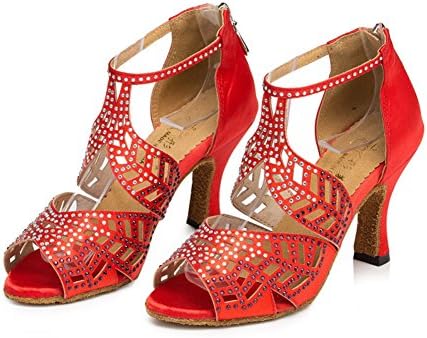 Ladies Latin Dance Shoes,Diamante Women's Ballroom Shoes High Heels Square Dancing Shoes Ballroom Dancing Modern Ballroom Dance Shoes -C Foot Length=22.8CM(9Inch)