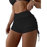 SherryDC Women High Waisted Swim Shorts V Cut Bikini Swimsuit Bottoms Drawstring Ruched Bathing Suit Board Shorts