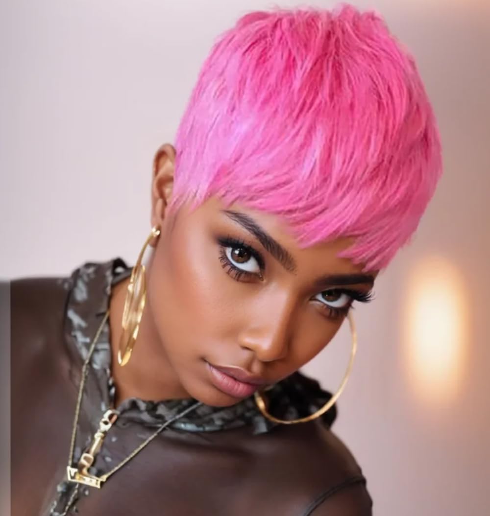 BeiSDWig Synthetic Pink Hair Wig - Short Pixie Haircut for Women - Cosplay Wig - Colored Hair