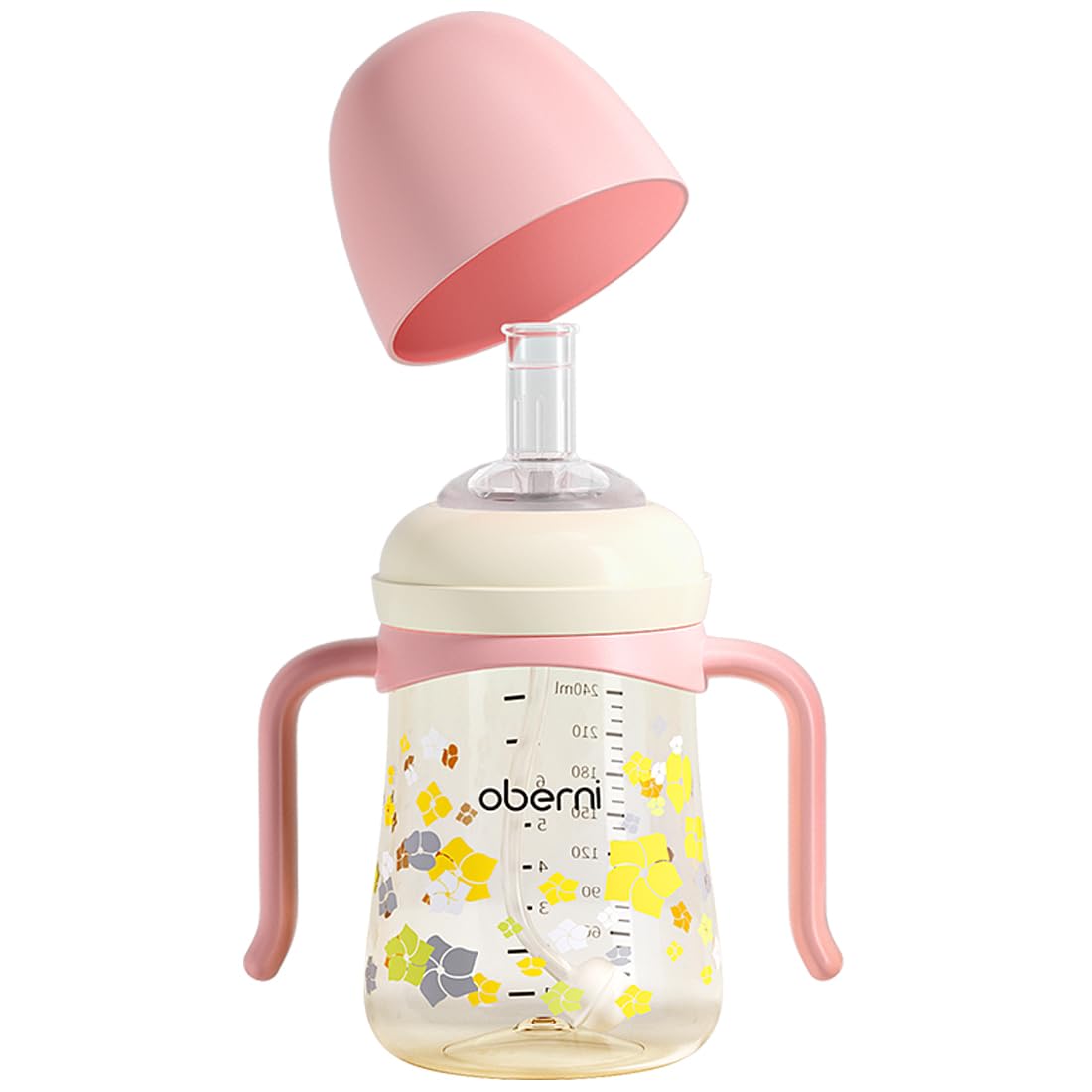 Oberni Non-Spill Toddler Sippy Cup, Weighted Straw PPSU Baby Water Bottle, Leak-Proof Spout Cup with Removable Handles for 6 Months Plus, BPA Free (240ml / 8oz / Pink/Pack of One)