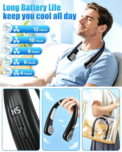 Neck Fan with Cooling - Quiet Neck Fan USB, Portable Neck Fan Lightweight, Rechargeable Neck Fan with Battery 4000 mAh, Small Neck Fans Strong 5 Levels Neck Cooler for Office, Travel, Sports