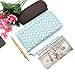 Cash Envelope Wallet for Women-Tyvek Material- Blue/White Herringbone Pattern-Detachable Wrist Strap
