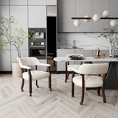 LEEMTORIG Dining Chairs with Casters, Kitchen Table Rolling Chairs with