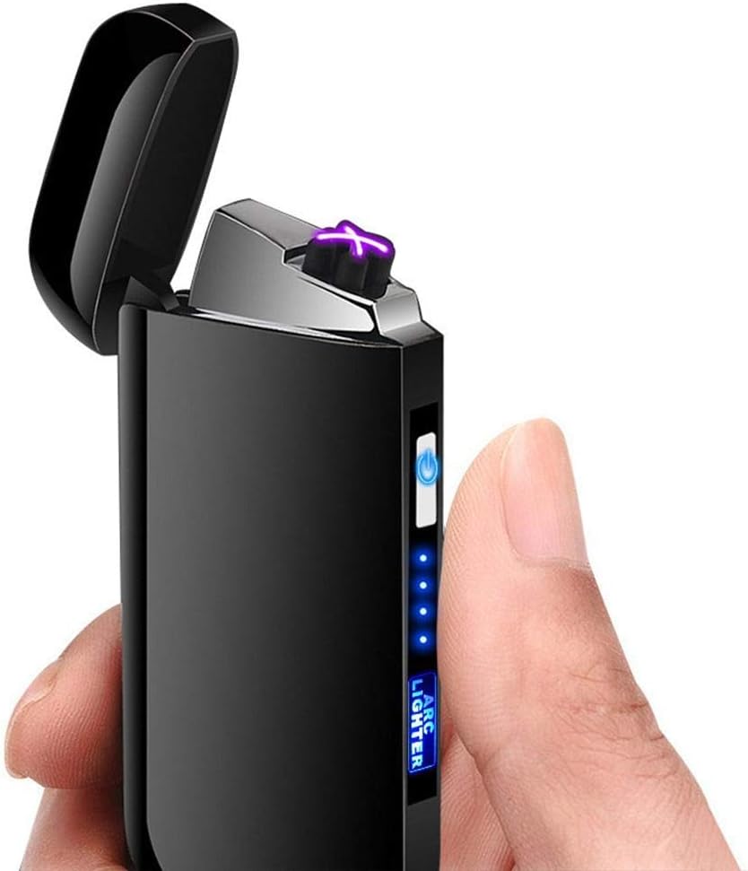 Puzzlos Dual Arc Lighter Rechargeable, Flameless Electric USB Plasma Lighter W/Battery Status, Windproof Cigar Lighter for Candle Cigarette Sport Outdoor Camping